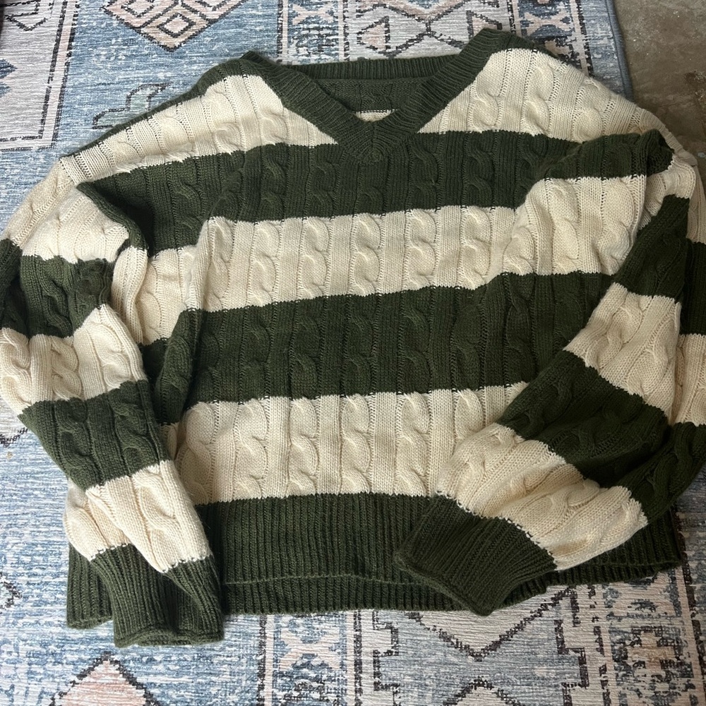 Striped Green and Cream Women's Sweater